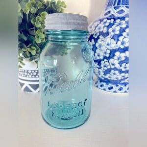 Blue Vintage Ball Perfect Mason Jar With Lid Quart Size Marked #11